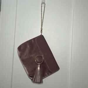 Velvet pink wristlet purse with gold chain. Like new